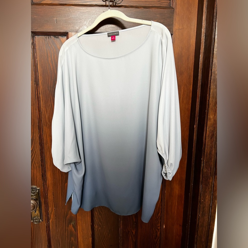 Vince Camuto 1X Women's Blue Ombré Floaty Blouse Top Plus Size 3/4 Sleeve
